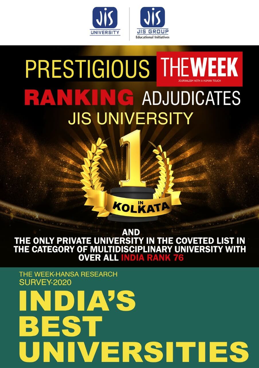 JISUniversity has secured Rank No. 1 from Kolkata in the category of Multidisciplinary University (Overall Rank 76 in India ) and Private & Deemed multidisciplinary Category (Overall Rank 38) in The WEEK Hansa Research Survey 2020